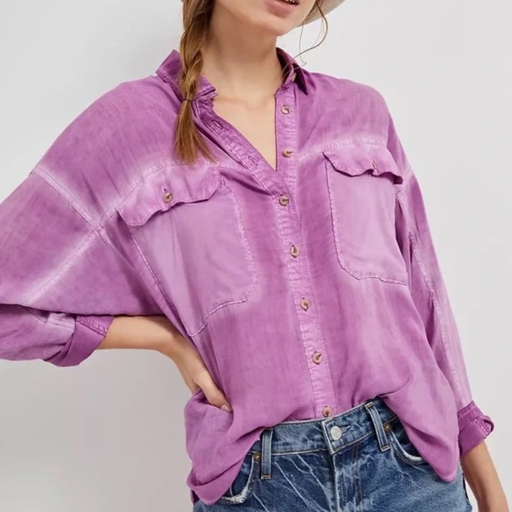 Pilcro Anthropologie Relaxed Button Down Shirt in Faded Mulberry Size Medium - Picture 8 of 8
